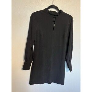 NEW Banana Republic Black High Neck Long Sleeve Short Dress Size 4P Keyhole Neck